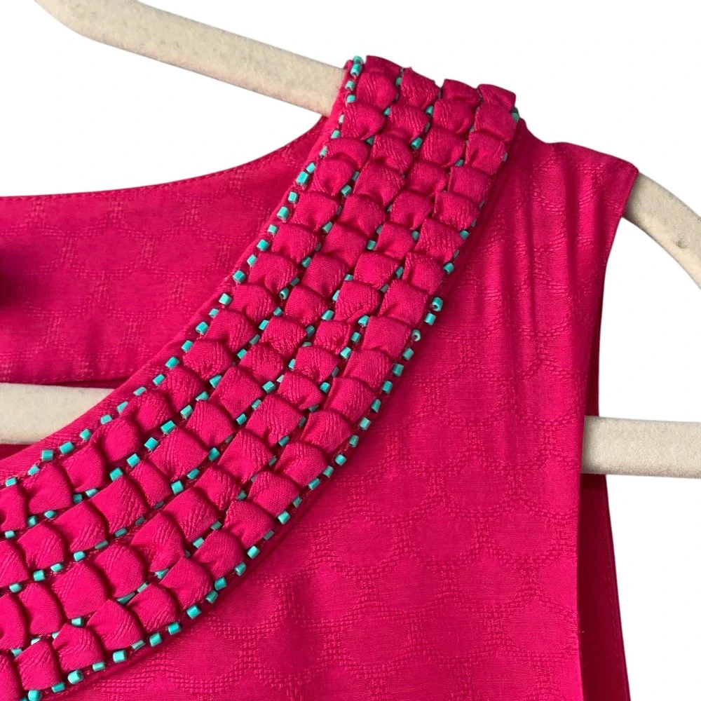 Vineyard Vines Hot pink sheath sundress with‎ smocked/beaded neckline. Size 14